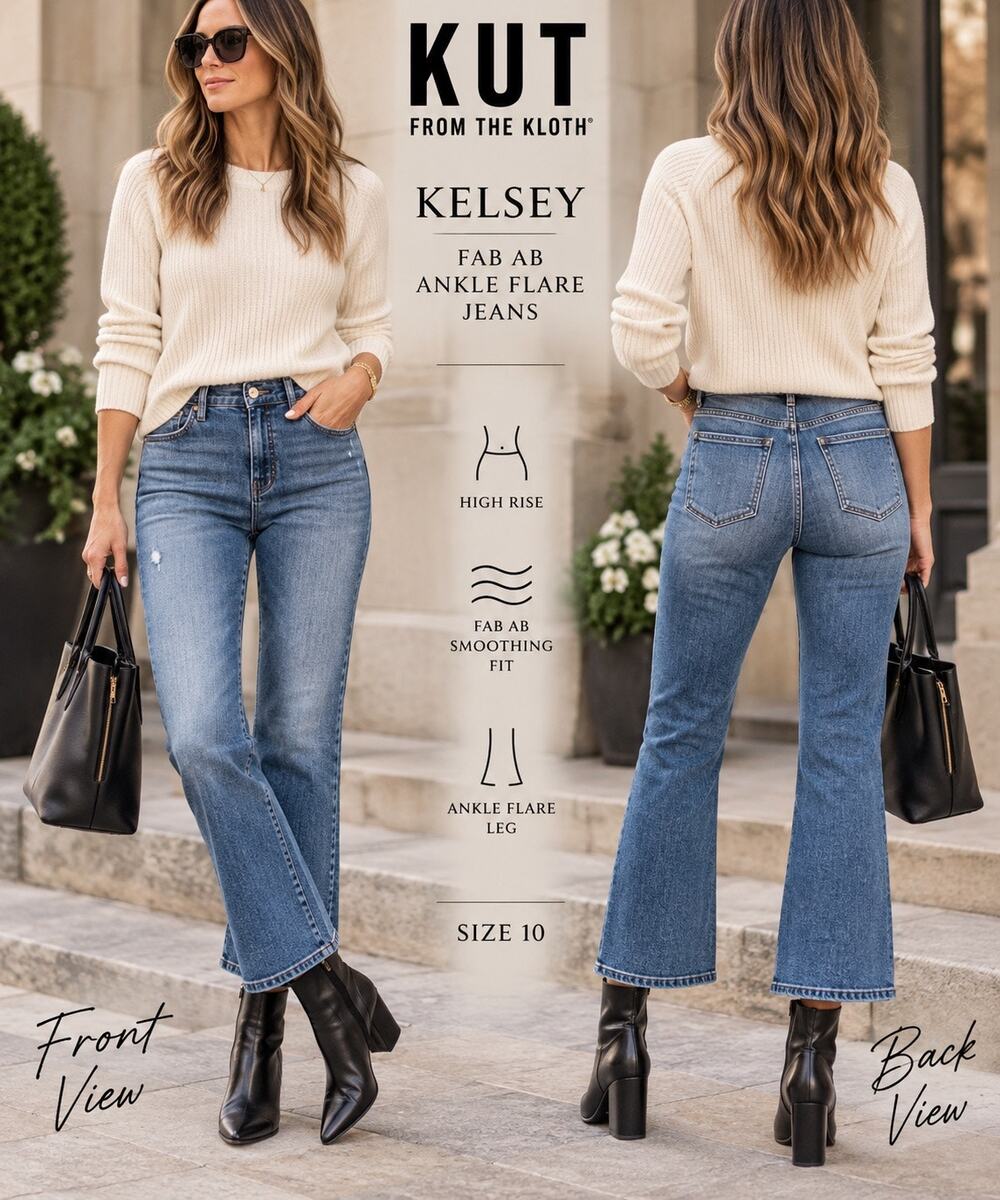 Capsule Fall Denim KUT Kelsey Fab Ab High Rise Ankle Flare Kick Flare Jeans Blue